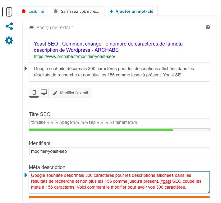 Yoast SEO : Comment changer le nombre de caractères de la méta description de WordPress