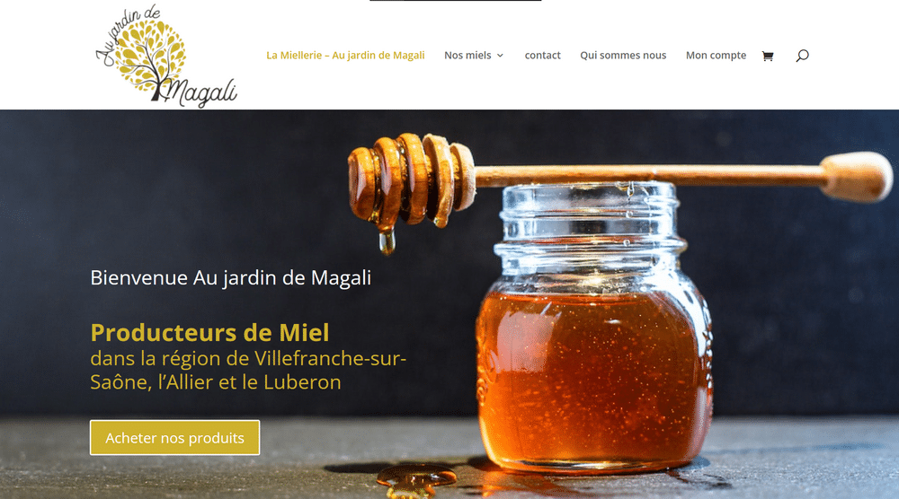 Page d'accueil du site web de la miellerie Au Jardin de Magali.